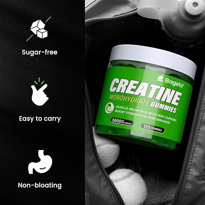 Creatine Monohydrate Gummies 5g for Men Women,Sugar Free Chewables Creatine Pre-Workout for Muscle Strength, Sour Green Apple, 120 Count