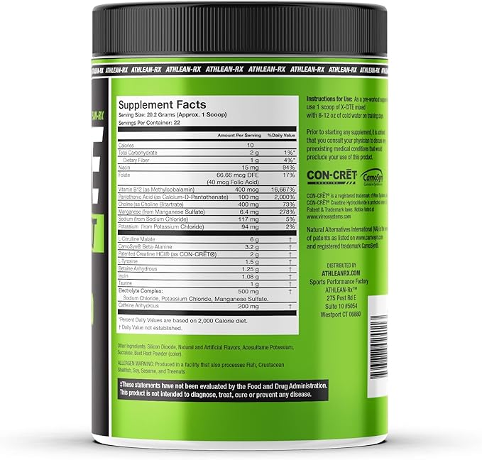 X-CITE Pre-Workout by ATHLEAN-X - Enhanced Formula with Beta-Alanine, Creatine & Caffeine for Ultimate Energy, Endurance, Focus & Muscle Pump, NSF Certified (22 Servings, Fruit Punch)