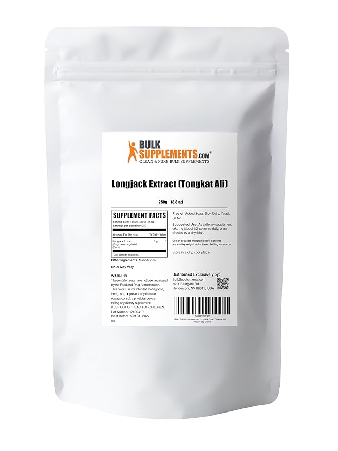 BulkSupplements.com Longjack Extract Powder - Tongkat Ali Extract, Tongkat Ali for Men & Women - Gluten Free, 1g per Serving, 250g (8.8 oz) (Pack of 1)