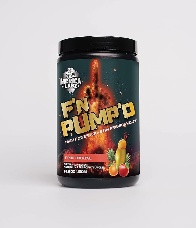'Merica Labz F'N Pump'D Stimulant Free, Nitric Oxide,Fully Dosed, Pump PreWorkout Powder (20 Servings) (Fruit Cocktail)
