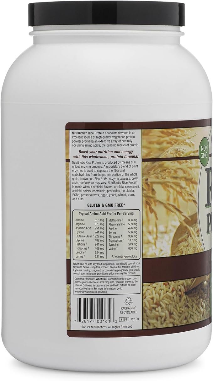 NutriBiotic – Chocolate Rice Protein, 3 Lb (1.36kg) | Low Carb, Vegetarian & Keto-Friendly Raw Protein Powder | Grown & Processed Without Chemicals, GMOs or Gluten | Easy to Digest & Nutrient-Rich