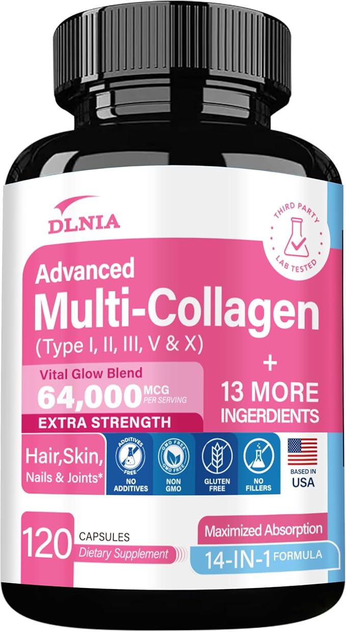 Collagen Pills Peptides Types I, II, III, V & X MCG Biotin Keratin Hyaluronic Acid MSM Vitamin A Vitamin C Vitamin E Folic Acid Zinc Magnesium with Grape Seed Extract, Quercetin