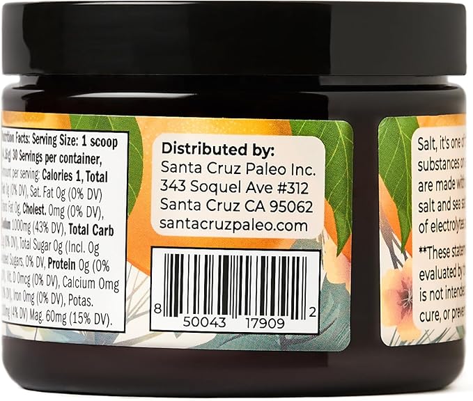 Santa Cruz Paleo Electrolyte Powder Orange with Himalayan & Sea Salt, Magnesium, Potassium, Sugar-Free, 30 Servings
