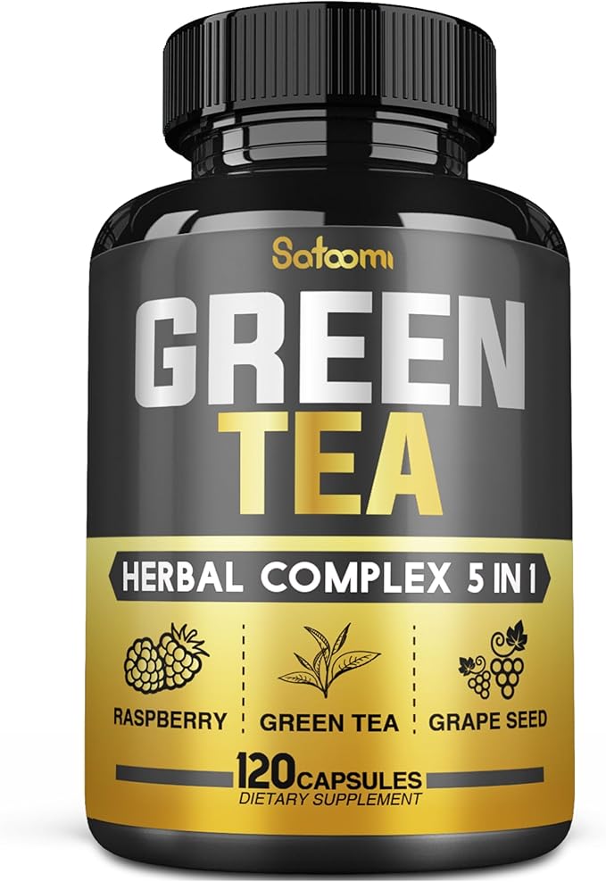 5in1 Organic Green Tea Extract with EGCG- 14200mg per Serving - Blended Raspberry, Grape Seed, Gymnema & Coleus Forskohlii - Support Heart, Body Balance & Immune for 2 Months