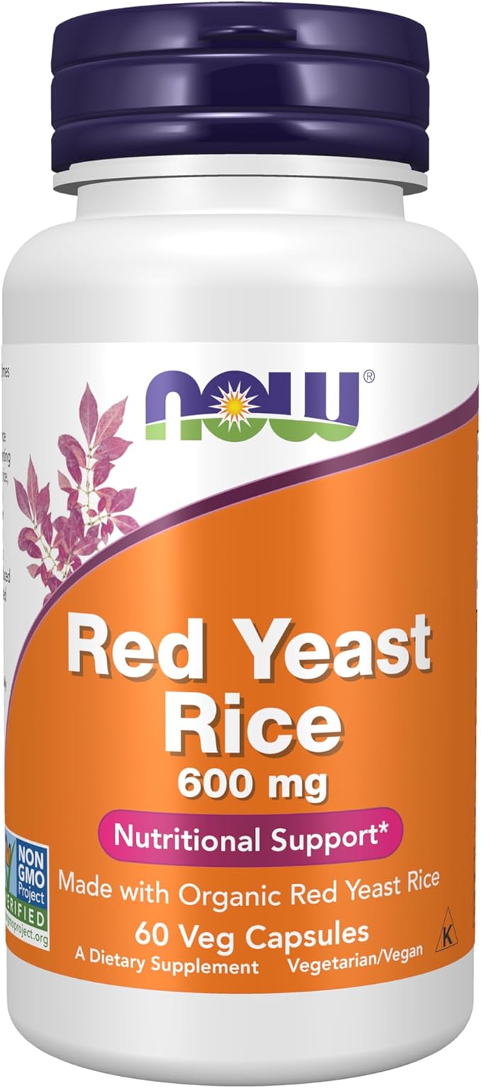 NOW Foods Supplements, Red Yeast Rice 600 mg, Made with Organic Red Yeast Rice, 60 Veg Capsules