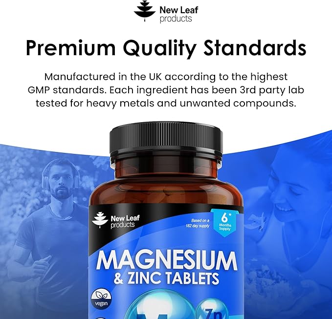 Magnesium Supplement Magnesium and Zinc Supplement (6 Months Supply) High Absorbency Magnesium & Zinc - Muscle Bones & Healthy Immune Function - Vegan, Non-GMO, Gluten-Free - 365 Small Tablets