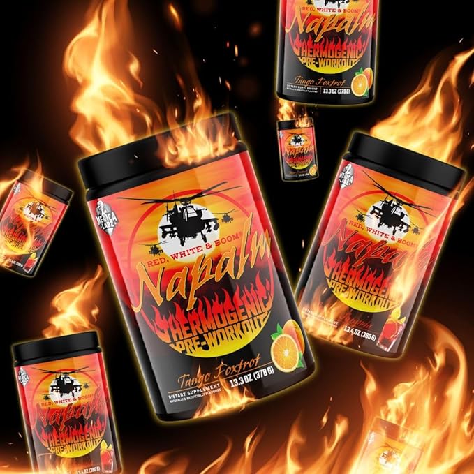 'Merica Labz Red White & Boom Napalm Thermogenic Pre-Workout with 3 Patented Ingredients, Nootropics+350mg Caffeine, 20 Servings (Tango Foxtot, 380g)