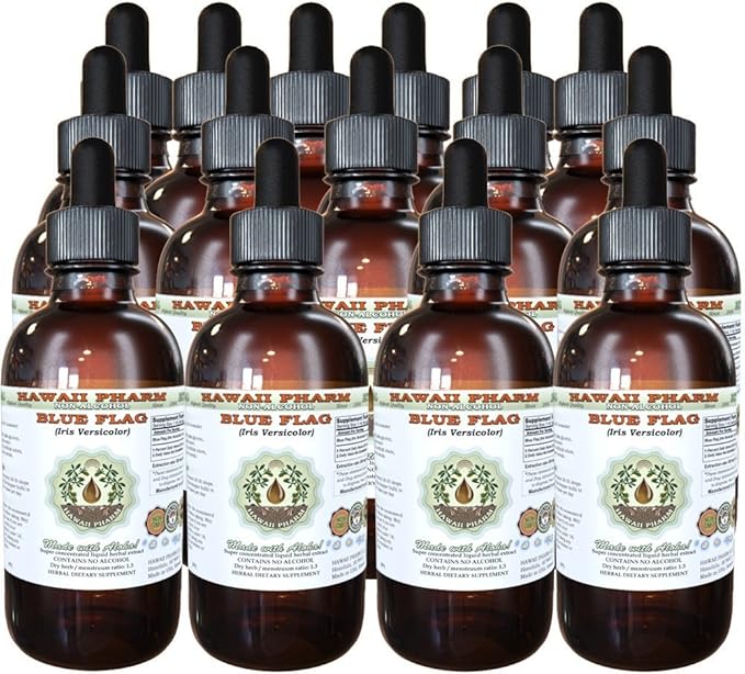 Blue Flag Alcohol-Free Liquid Extract, Organic Blue Flag (Iris versicolor) Dried Root Glycerite Hawaii Pharm Natural Herbal Supplement 15x4 oz