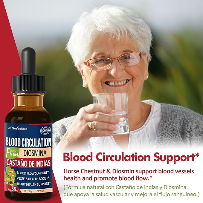 Blood Circulation Drops, Nitric Oxide Supplement for Blood Flow, Pressure & Heart Health W/Horse Chestnut Extract Liquid. Castaño de Indias y Diosmina para la Circulacion y Varices. 4 oz