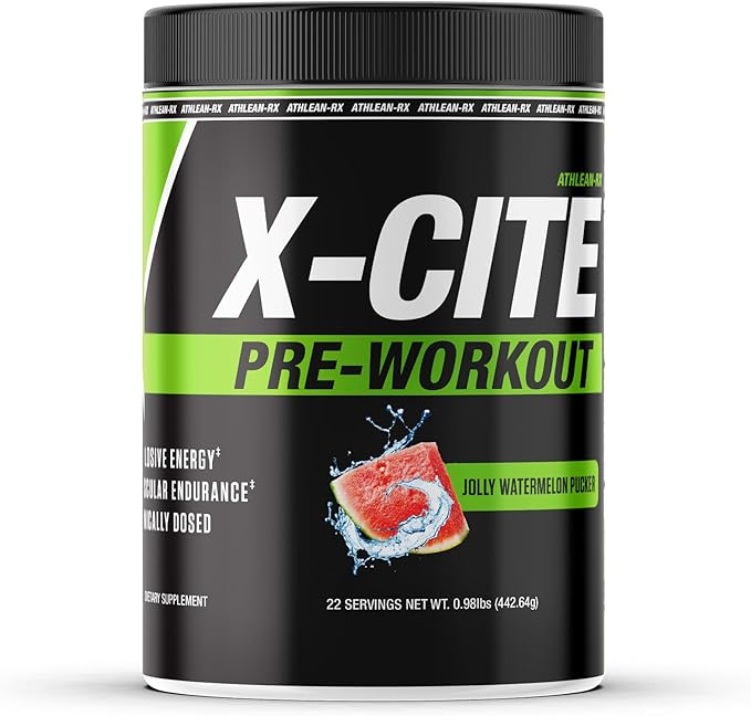 ATHLEAN-X X-CITE Pre-Workout Supplement - Boost Energy, Endurance, and Focus with Natural Ingredients - Jolly Watermelon Pucker