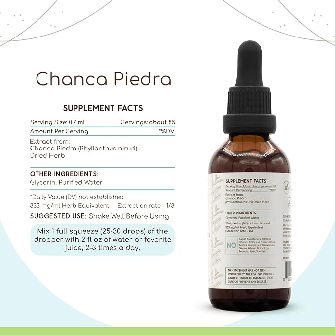 Chanca Piedra B60 Alcohol-Free Herbal Extract Tincture, Concentrated Liquid Drops Natural Chanca Piedra (Phyllanthus niruri) Dried Herb (2 fl oz)
