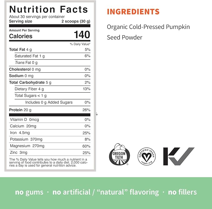 Sprout Living Simple Pumpkin Seed Protein Powder, 20 Grams Organic Plant Based Protein Powder Without Artificial Sweeteners, Non Dairy, Non-GMO, Vegan, Gluten Free, Keto Drink Mix (2 Pound)