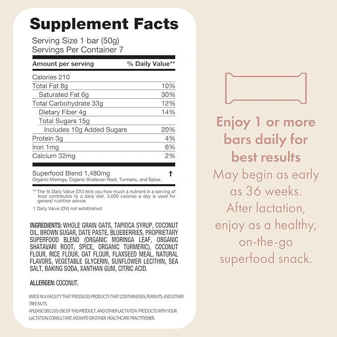 Boobie Bar Superfood Blueberry Muffin Lactation Bar for Breastfeeding Moms to Increase Milk Supply | #1 Selling Lactation Snack Bars | Vegan, Fenugreek-Free, Gluten-Free, Dairy-Free (12 Bars)