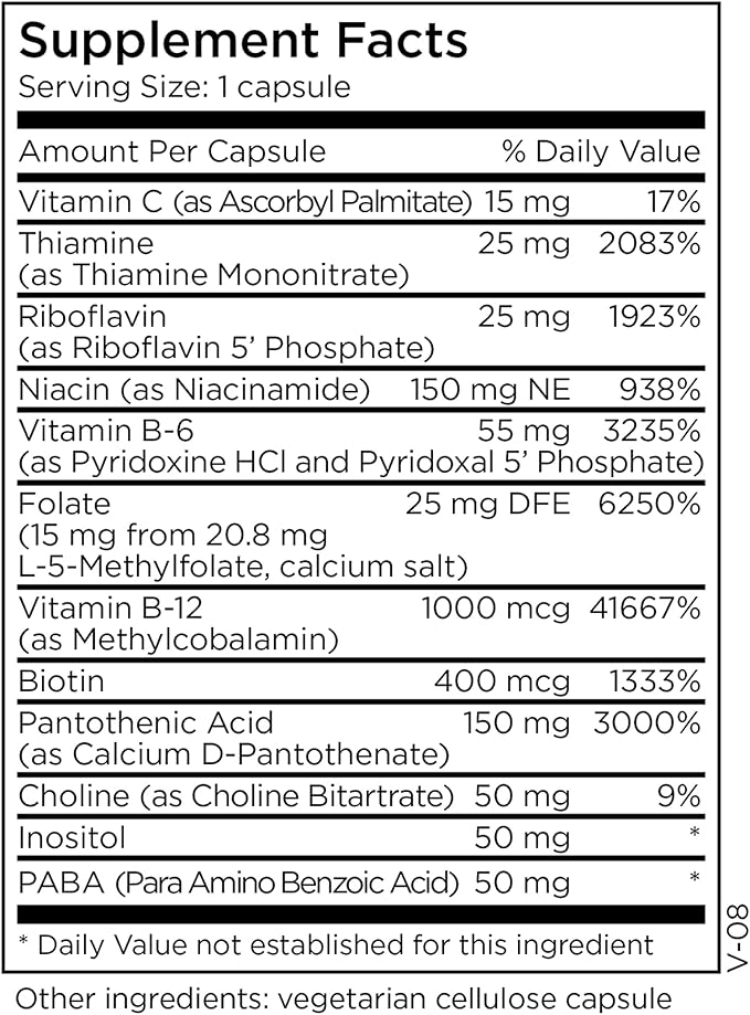 MethylPro B-Complex + L-Methylfolate 15 mg - Methylated Vitamin B Complex for Women and Men, Cellular Energy Support with Folate, Niacin and Biotin, VIT B Supplement - 30 Vegan Capsules
