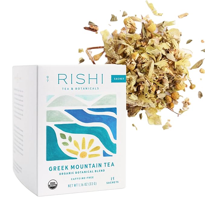 Rishi Tea Lavender Mint & Greek Mountain Herbal Tea - Organic Sachet Tea Bags, Caffeine Free Immune Support Tea Bundle - 15 Count (Pack of 2)