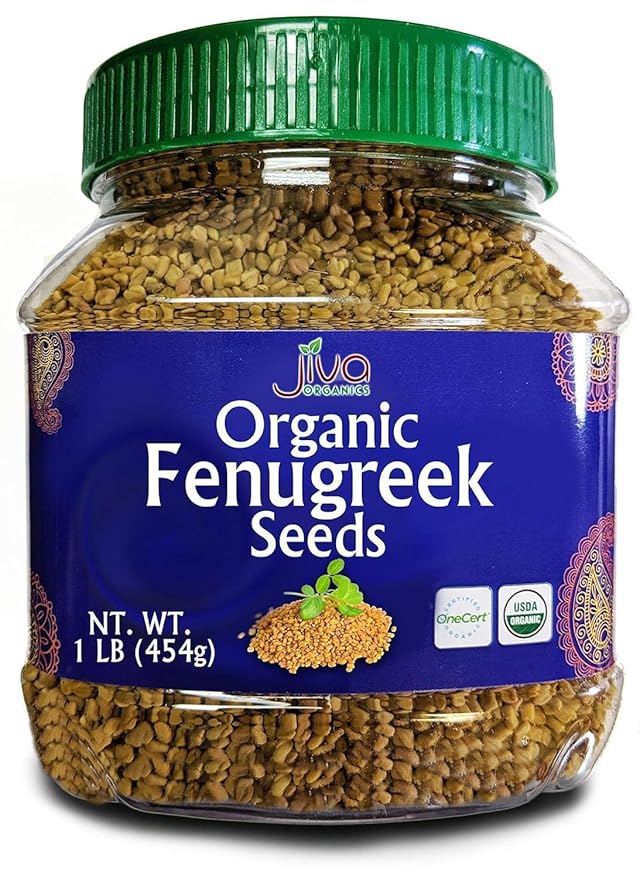 Jiva Organics Organic Fenugreek Seeds Whole 1 Pound Jar - Methi Seed for Cooking, Sprouting & Beauty Care