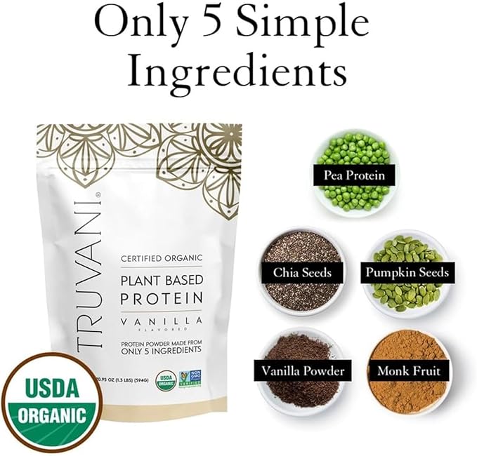 Truvani Vegan Protein Powder | Vanilla | 20g Organic Plant Based Protein | 18 Servings | Keto | Gluten & Dairy Free | Low Carb | No Added Sugar