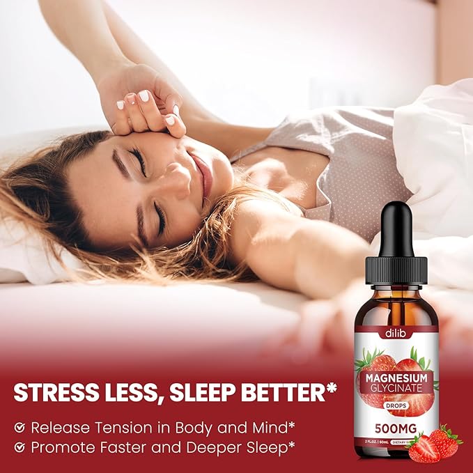 (2 Pack) Magnesium Glycinate Supplement, Liquid Magnesium Glycinate Liquid Drops 500mg-Support Stress Relief, Relaxation, Mood, Sleep, Bone & Muscle-4 Fl Oz, Vegan, Strawberry Flavor