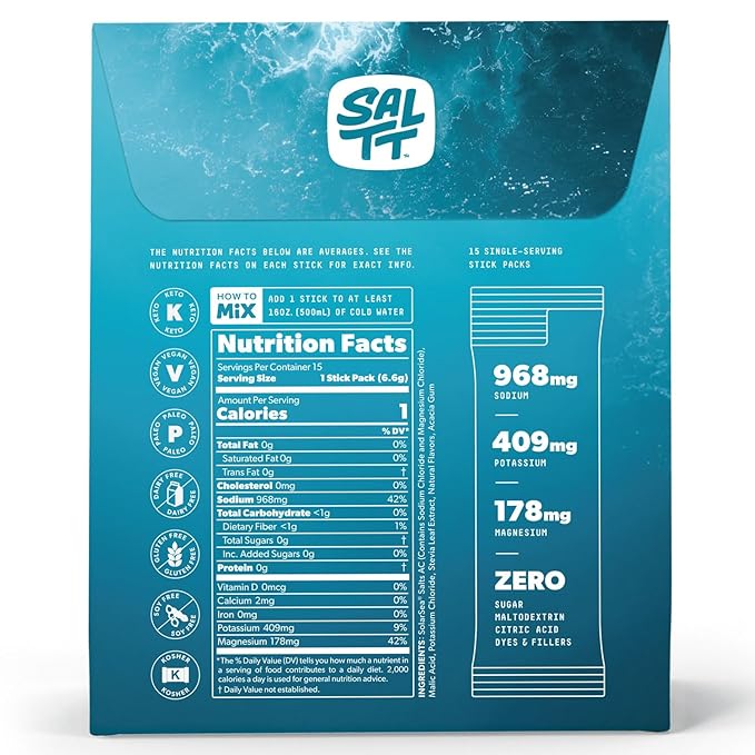 Keto Chow SALTT Electrolytes Powder Flavored Drink Mix - All The Things Variety - 15 Hydration Packets - Magnesium, Potassium, Sodium, Trace Minerals - Zero Sugar & Gluten Free