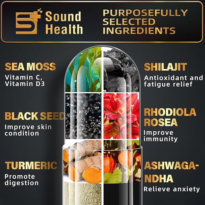 Sea Moss Capsules, Featuring 8000mg Sea Moss, 4000mg Black Seed, Teaming up with 2000mg Ashwagandha, Turmeric, Burdock, and Augmented with Vitamin C and Vitamin D3(30 Days)