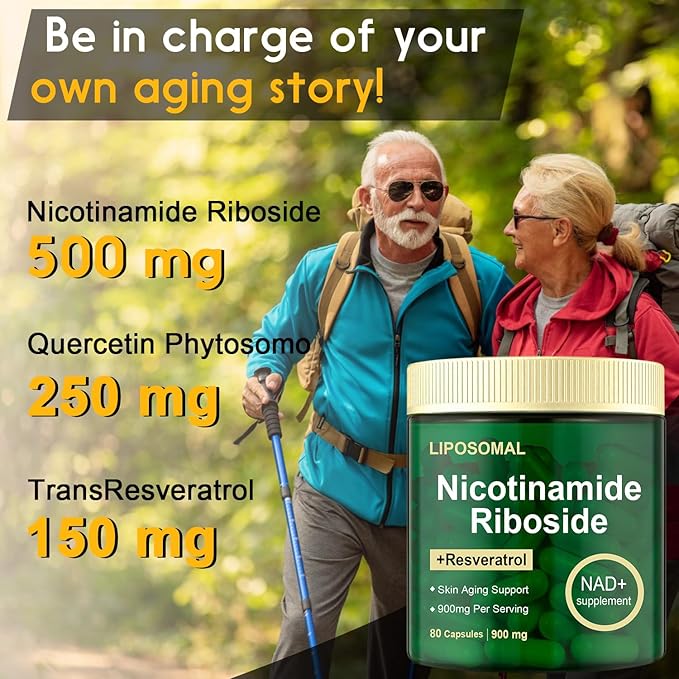 Nicotinamide Riboside, Liposomal Nicotinamide Riboside 900mg Resveratrol Quercetin Supplement for Anti Aging, Vitality, Energy, Focus, 80 Capsules Blue 1bottle