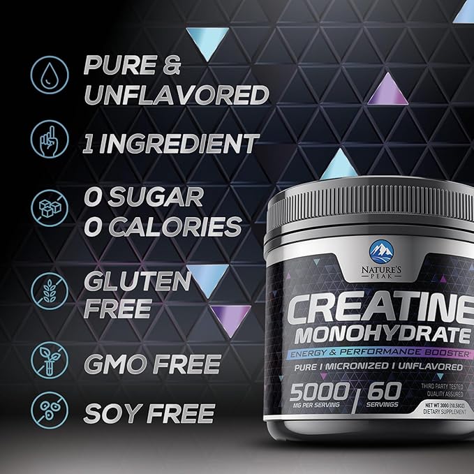 Creatine Nutritional Powder Supplements 5000mg (5g) - Pure Micronized Creatine Monohydrate Unflavored, Keto Friendly - Creatine Supports Muscle Growth & Strength, Vegan, Gluten-Free - 60 Servings
