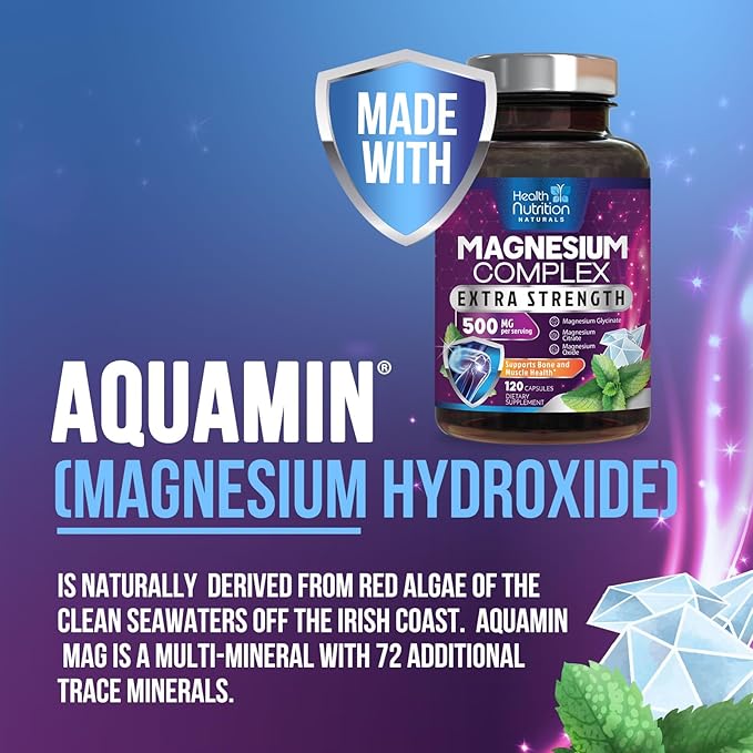 Magnesium Supplement Citrate Capsules 500mg with Glycinate, Oxide, Malate, Citrate - for Muscle, Nerve, Bone and Heart Health Support - High Absorption Glycinate Complex, Gluten Free - 120 Capsules