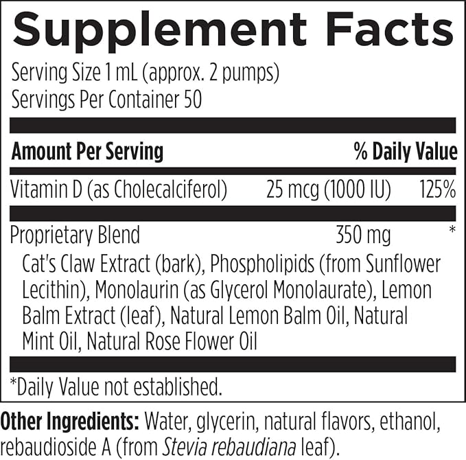 Designs for Health Liposomal Cat's Claw Synergy - Liquid Immune Support Supplement Cats Claw Extract, Vitamin D + Monolaurin - Superior Absorption (50 Servings / 1.7 Fl Oz)