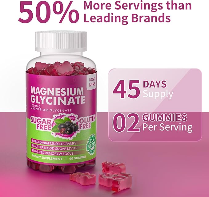 90 CT Magnesium Glycinate Gummies 1000mg - Sugar Free Magnesium Potassium Supplement with Vitamin D, B6, CoQ10 for Calm Mood & Sleep Support - 90 Elderberry Gummies