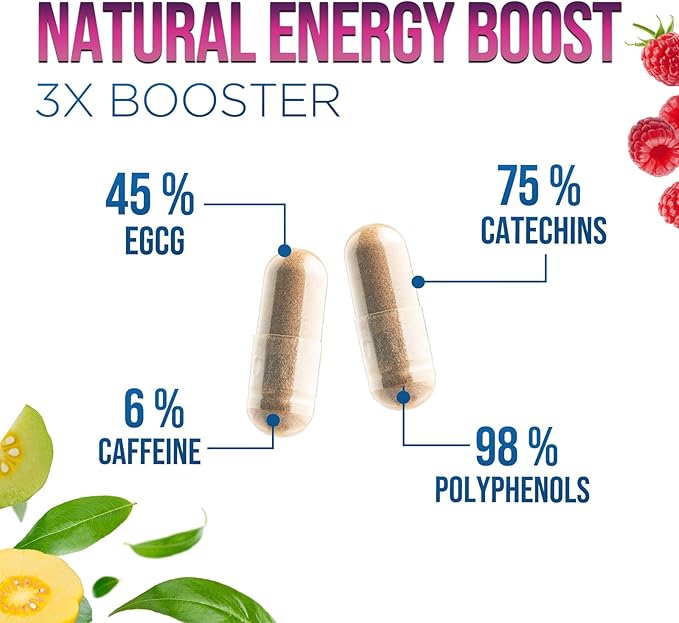 Green Tea Extract Pills - 98% Standardized EGCG 1300mg 3X Strength for Natural Energy - Supports Heart & Antioxidant Health Herbal & Immune Support Supplement Polyphenols & Catechins - 60 Capsules
