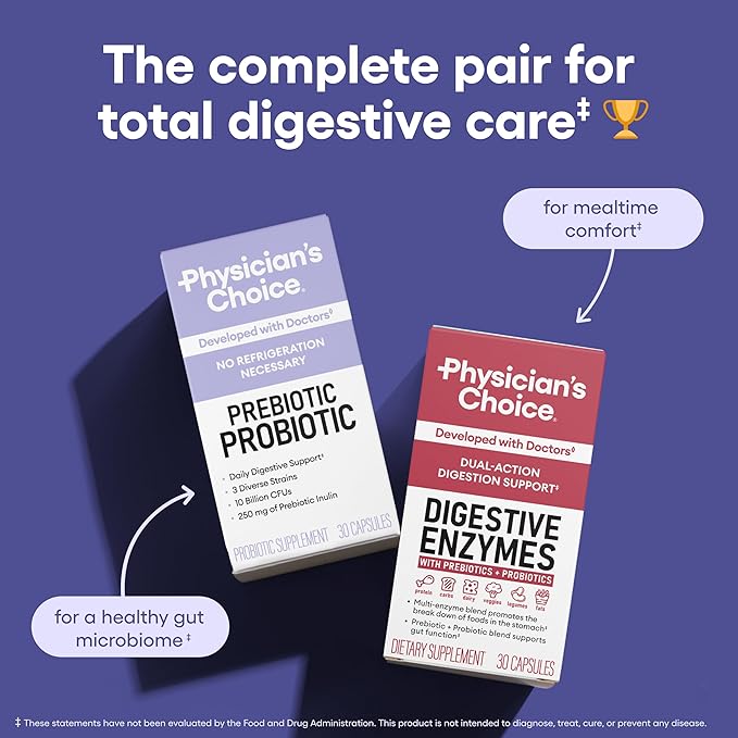 Physician's CHOICE Prebiotic-Probiotic - Multi-Strain Probiotics & Synergistic Prebiotics -Designed for Digestive Health, Supporting Gut Microbiome - Powerful PrePro for Gut Health - for Women & Men