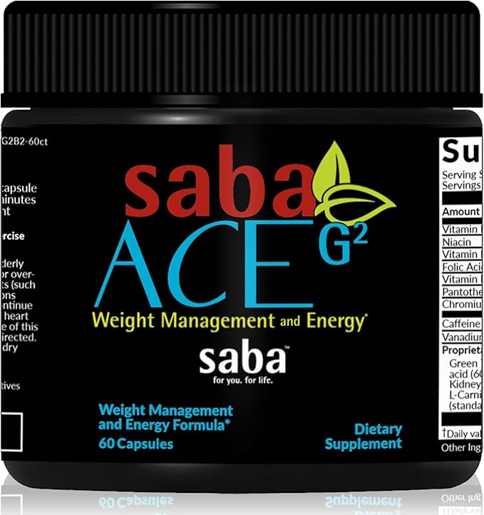 Saba ACE G2 - Thermogenic Fat Burner. Weight Loss Supplement, Appetite Suppressant, & Energy Booster - Green Tea Extract,Capsimax, Garcania, Carnosyn & More - 60 Capsules