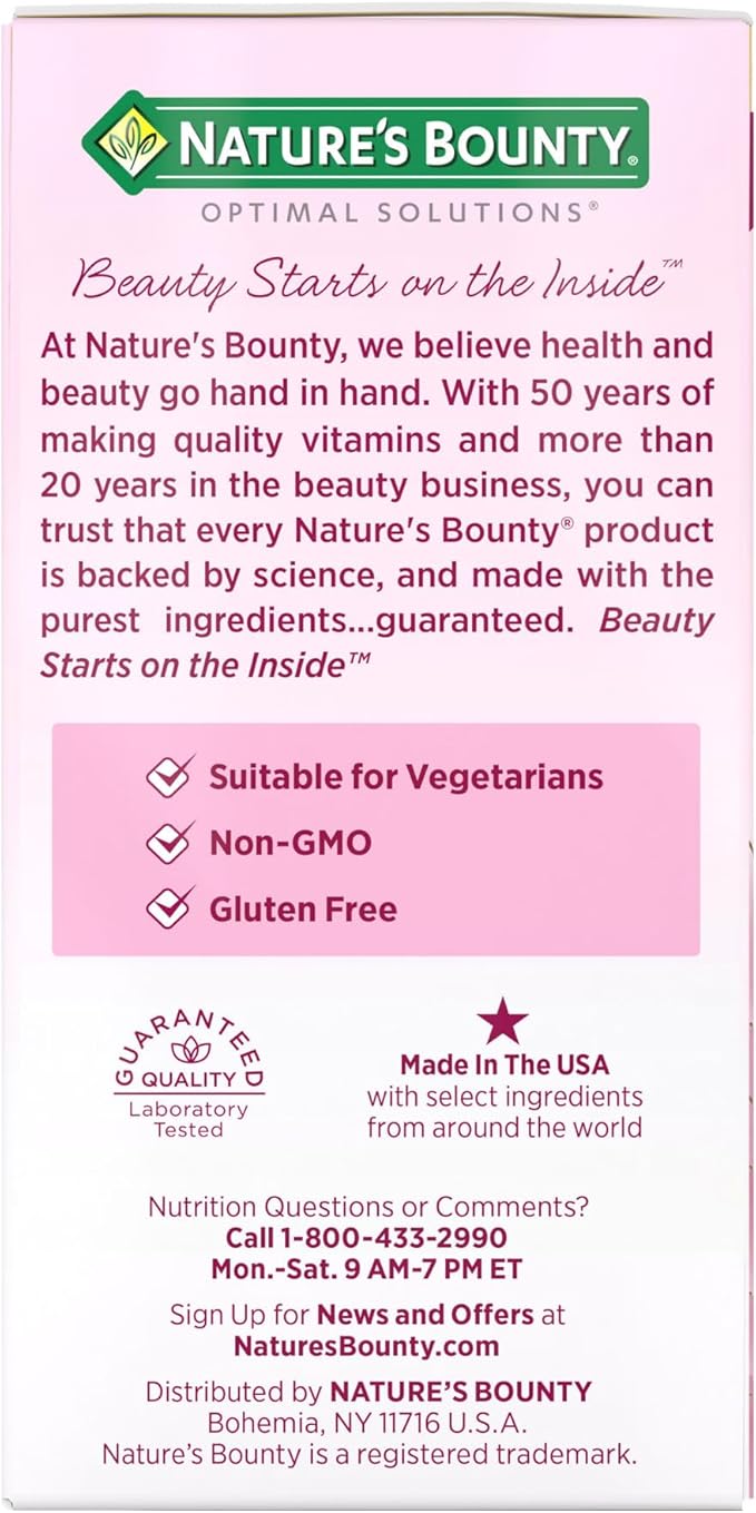 Nature's Bounty Optimal Solutions Hair Growth Supplement with Biotin, Hair Growth Vitamins with Biotin Silicon & Arginine, 1 Per Day, 30 Capsules, One Month Supply