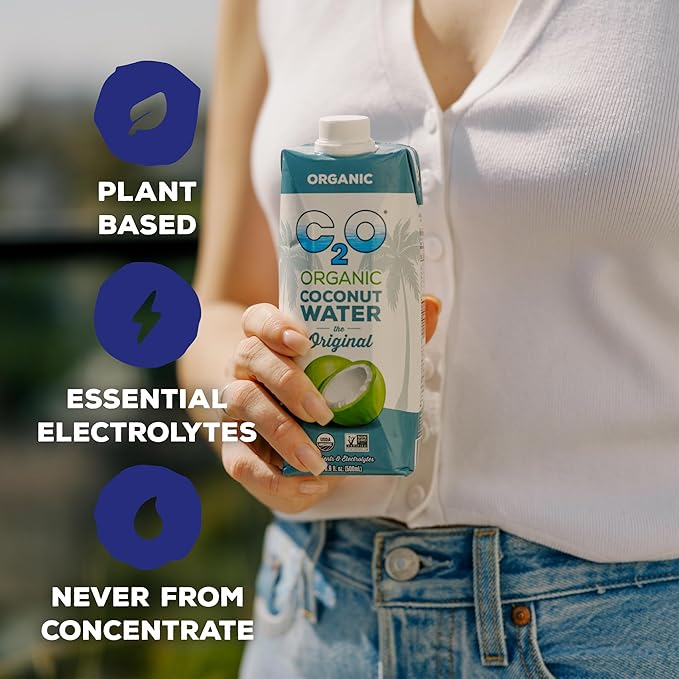 C2O - Organic Coconut Water, The Original Flavor (6 Pack) - Made with Fresh Coconut Water - Plant Based, Non GMO - Natural Hydration, Essential Electrolytes, & Potassium - 6 Tetra Packs, 33.8 FL OZ