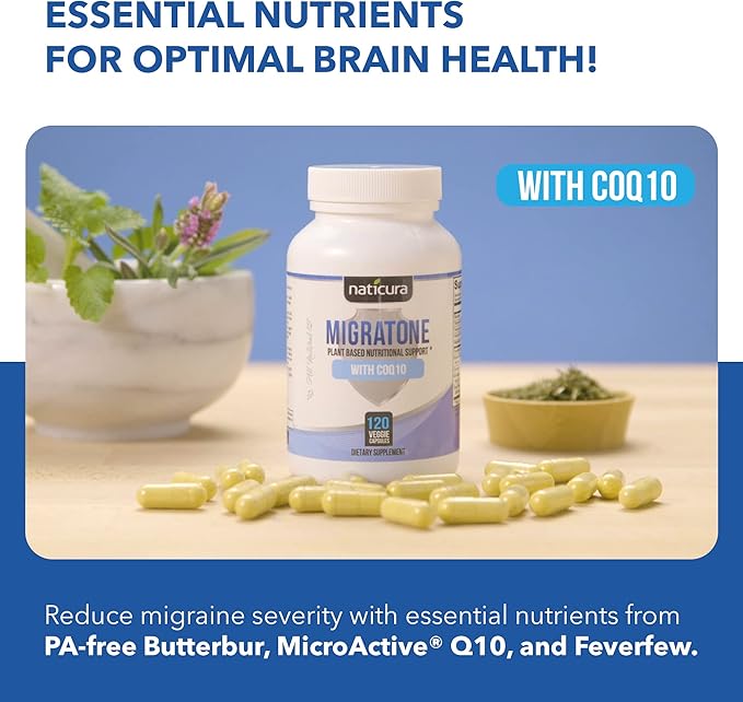 Migratone Migraine Relief - Natural Headache Relief Vitamin - Migraine Supplement with PA - Free Butterbur, Magnesium, Vitamin B2 B6 and B12, Microactive CoQ10 and Feverfew - Migraine Clinic's Choice