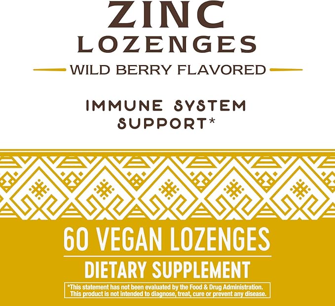 Nature's Way Zinc Lozenges with Vitamin C & Echinacea, Immune Support*, 23 mg of Zinc & 100 mg of Vitamin C per Serving, Wild Berry Flavored, 60 Lozenges (Packaging May Vary)