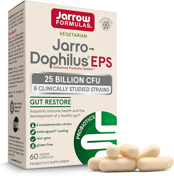 Jarrow Formulas Probiotics for Women and Men Digestive Health - Probiotic Nutritional Supplements, Gut Health, 25 Billion CFU, Jarro-Dophilus, 60 Capsules, 60 Day Supply
