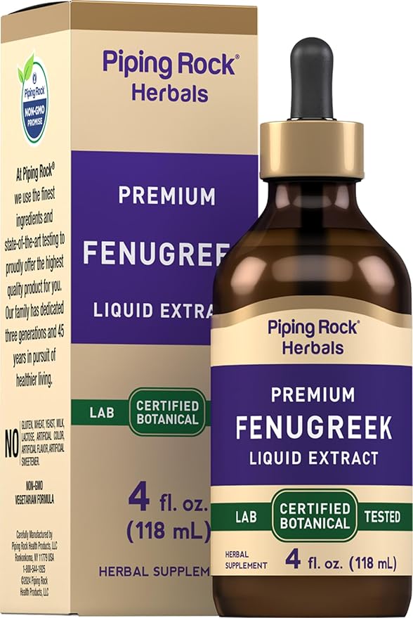 Piping Rock Fenugreek Liquid Extract | 4 Fl Oz | Vegetarian, Alcohol Free Supplement | Non-GMO, Gluten Free Tincture Drops