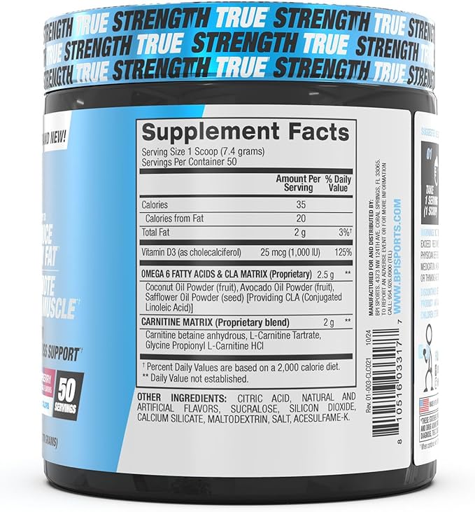BPI Sports CLA + Carnitine – Conjugated Linoleic Acid – Weight Loss Formula – Metabolism, Performance, Lean Muscle – Caffeine Free – for Men & Women – Blue Raspberry – 50 Servings – 12.34 oz.