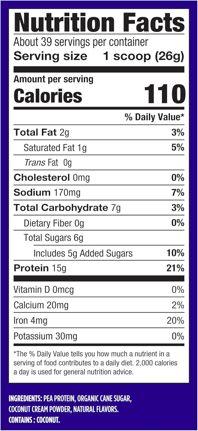 Vega Protein Made Simple Protein Powder, Vanilla - Stevia Free, Vegan, Plant Based, Healthy, Gluten Free, Pea Protein for Women and Men, 2.2 lbs (Packaging May Vary)