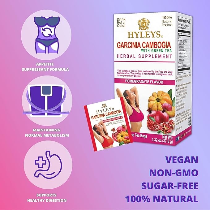 HYLEYS Tea Garcinia Cambogia Green Tea with Pomegranate Flavor - 25 Tea Bags