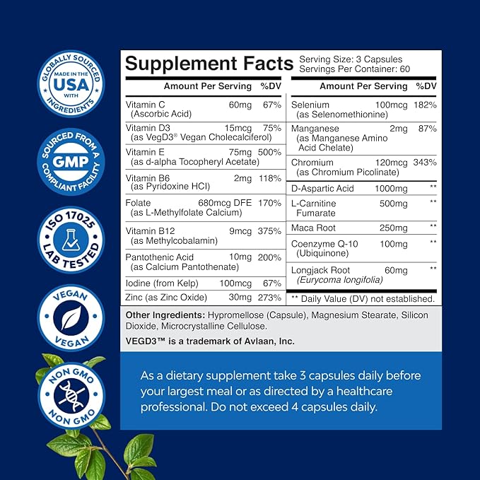 Pre Conception Male Fertility Supplement - Semen Volume Booster with CoQ10, Maca Root, Methyl Folate & D-Aspartic Acid - Mens fertility Supplement for Sperm Motility - Conception for Him, 180 Count