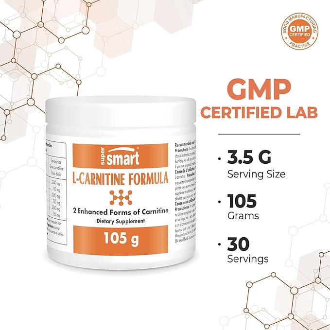 Supersmart - L-Carnitine Formula (Natural Lemon Flavor) - 2-in-1 with Acetyl L-Carnitine & L-Carnitine Tartrate Powder - Amino Acids Complex Supplement | Non-GMO & Gluten Free - 105 g