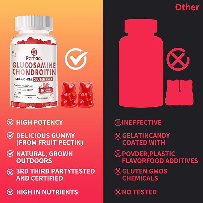 Glucosamine Chondroitin Gummies with MSM & Elderberry Extra Strength - Joint Support, Antioxidant Immune Support Supplement for Adults, Men & Women.Strawberry-2pack