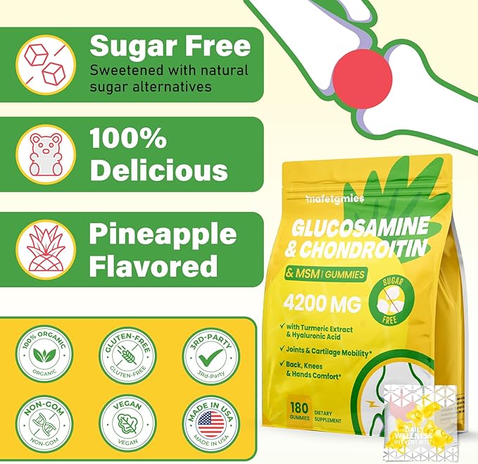 Glucosamine Chondroitin Gummies, Extra Strength Joint Supplements Glucosamine Chondroitin Gummies with MSM & Elderberry for Joint Health, Flexibility, Immune Support for Adults, Men & Women, 180 Count