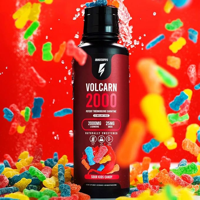 InnoSupps Volcarn 2000 - L-CARNITINE Advanced Energy Liquid | ATP Enhancer with GBEEC | Boosts Energy, Enhances Focus, Caffeine Free, No Artificial Sweeteners | 32 Servings (Sour Kids Candy)