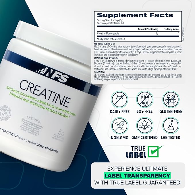 NF Sports Creatine Energy Protein Powder,Unflavored Protein Powder for Muscle Recovery & Strength, Sports Drink Powder, Dietary Supplement, No Artificial Flavors (300g, 60 Servings)