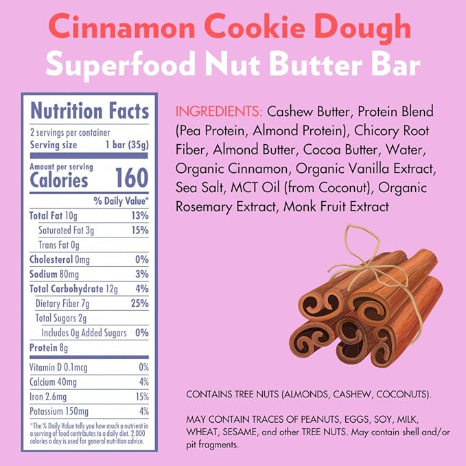 B.T.R. Nation Superfood Keto Protein Bars - Cinnamon Cookie Dough ENERGY | (4 Pack) | Plant Based Vegan Protein, Low Carb Food, Low Calorie, Gluten Free, No Sugar Alcohols, Boosted with Superfoods
