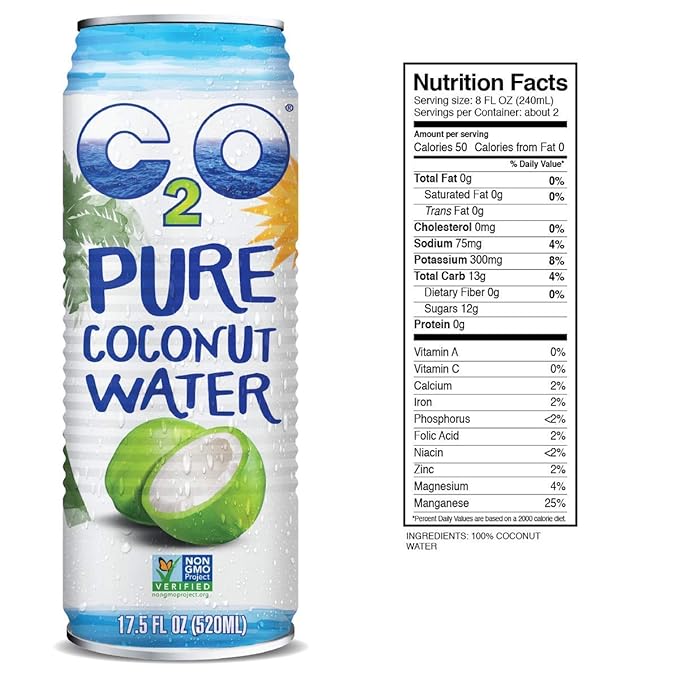 C2O Pure Coconut Water with Mango | Plant Based | Non-GMO | No Added Sugar | Essential Electrolytes | 17.5 FL OZ (Pack of 12)