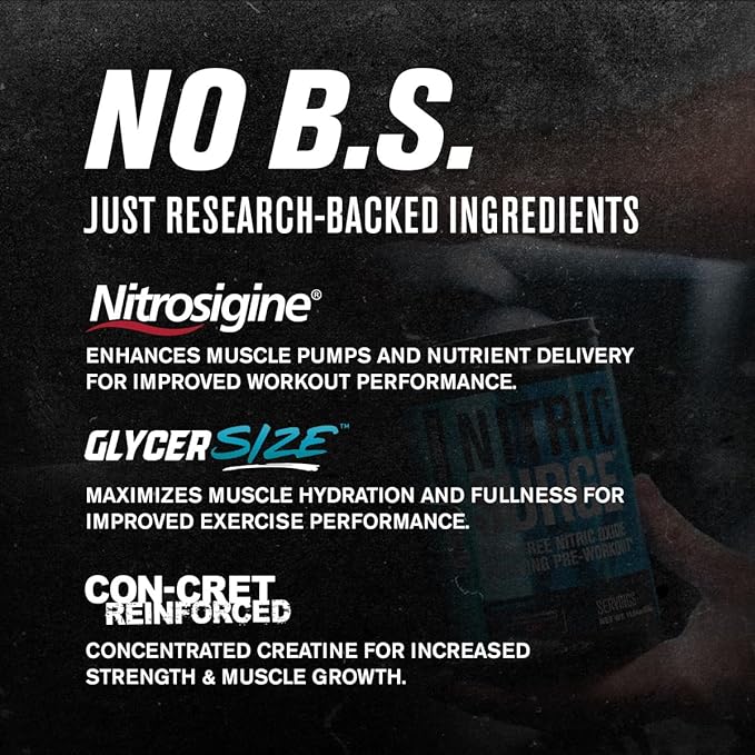 Jacked Factory Nitric Surge Stim Free Pre Workout Powder - Caffeine-Free Nitric Oxide Supplement w/Con-Cret Creatine, L Citrulline, & GlycerSize Glycerol - Cherry Kiwi, 30 Servings
